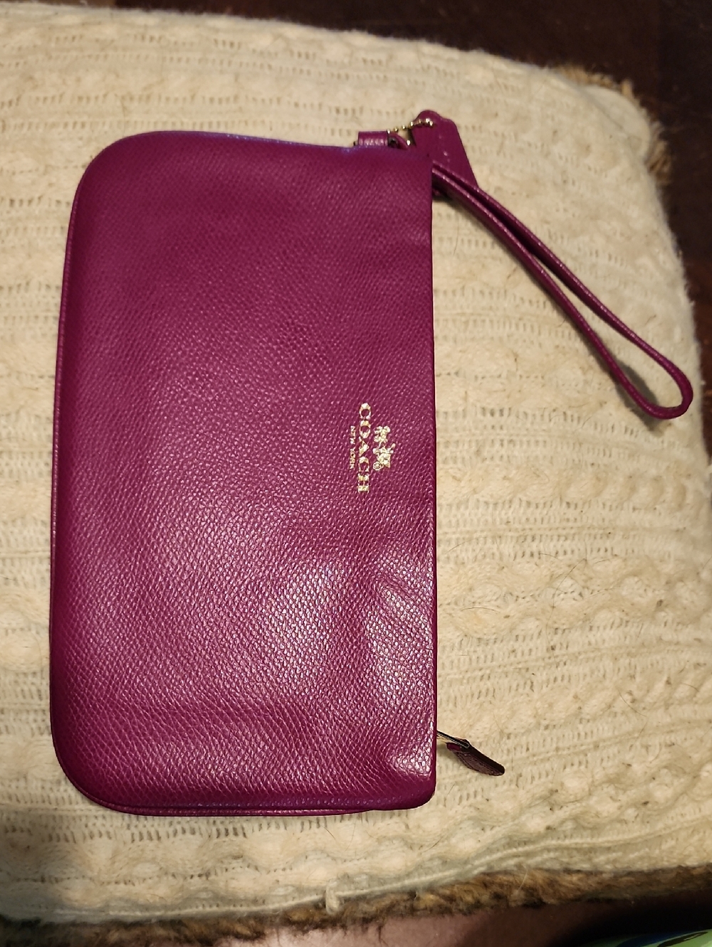 Coach Leather Wristlet in Raspberry
